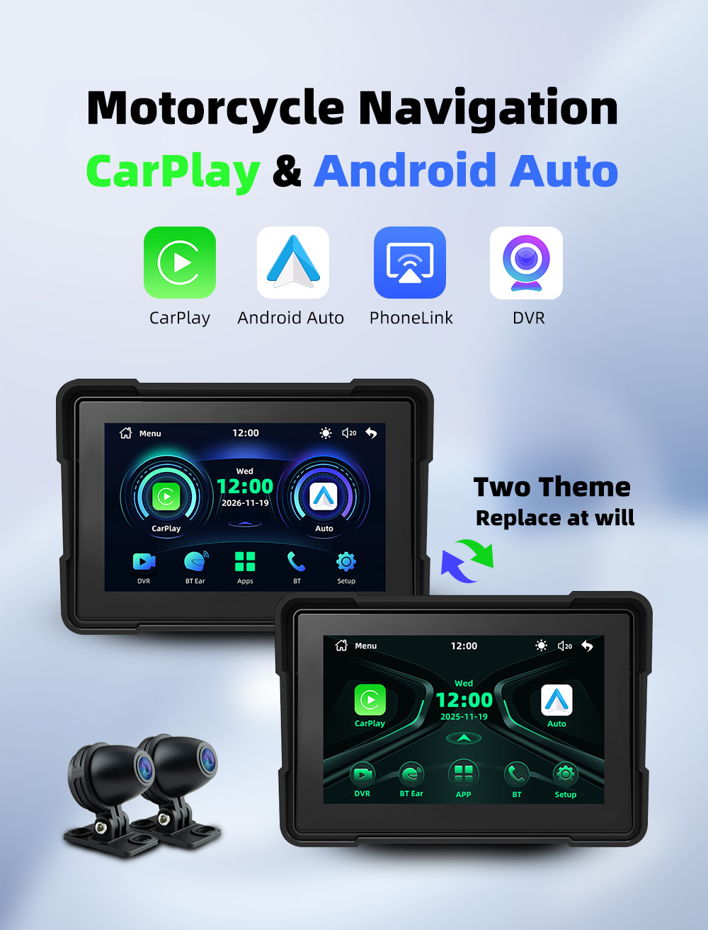 5inch Wireless Carplay/Android Auto Portable Car Motorcycle Driving Recorder