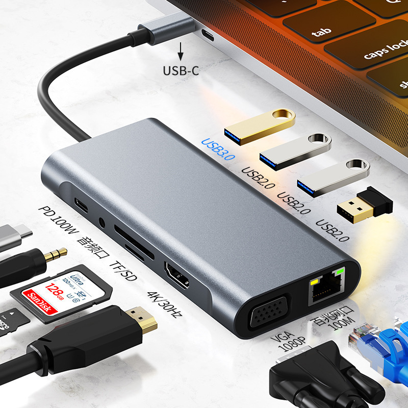 クロスボーダーコンピュータドッキングステーション11-in-1 USB3.0 type-cハブマルチポートハブVGAドッキングステーション|undefined