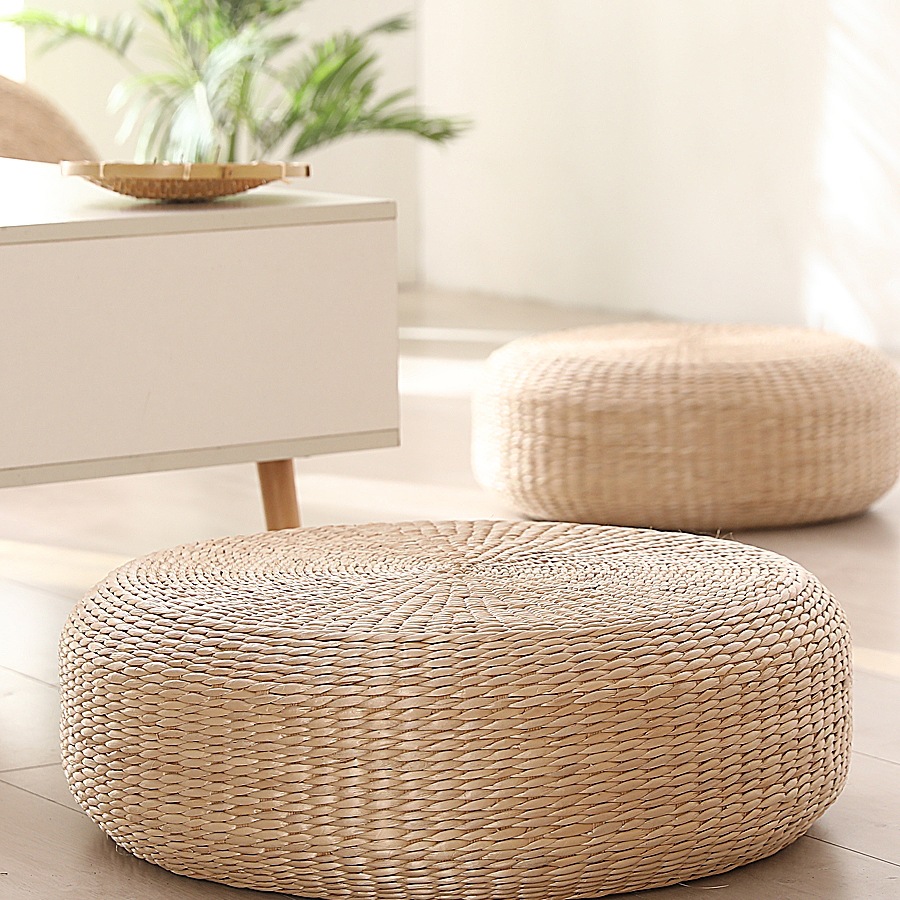 Cojín de futón de tejido de paja, almohadilla de meditación de tatami japonés, almohadilla de culto al budista, almohadilla de rodillas, almohadilla de piso doméstica