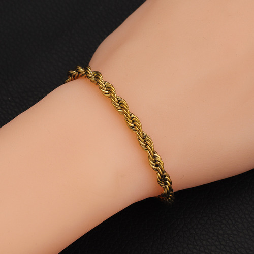 Stainless steel 16+5 braided bracelet and bangle, titanium steel woven chain, gold color, unisex hip-hop bracelet, compatible with 18K chain.