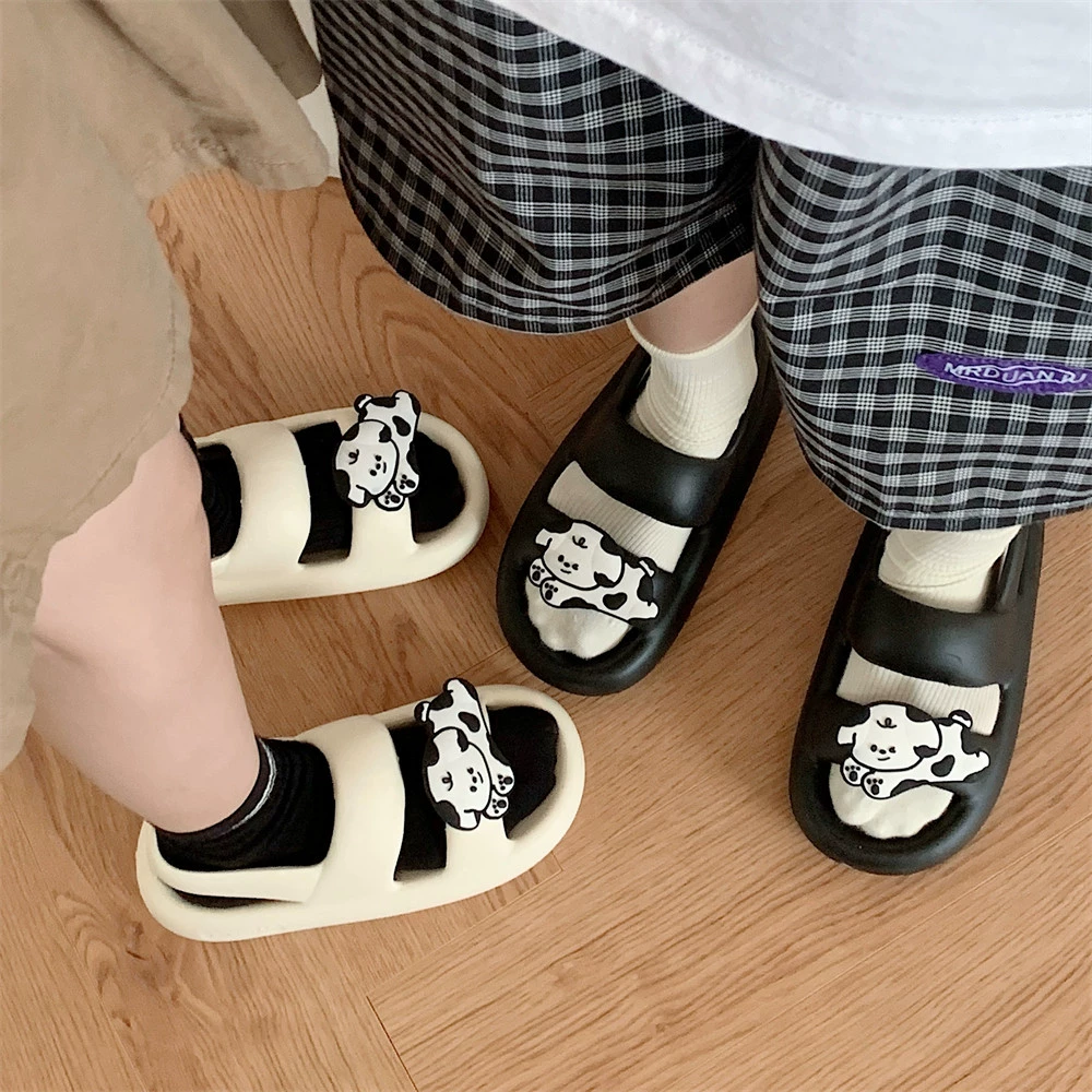 Летние модные Забавные милые сандалии с двойным ремешком для собак на толстой подошве, удобные повседневные пляжные тапочки с мягкой подошвой для женщин