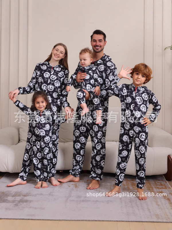 2024 クロスボーダーヨーロッパとアメリカの男の子と女の子の婦人服男性のハロウィンクリスマス家族親子ワンピースパジャマ|undefined