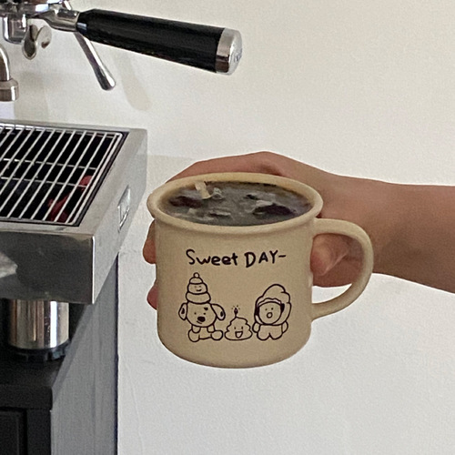Funny Dad’s Best Friends Ceramic Mug Cartoon Puppy Illustration American Coffee Cup Pink Couple Water Cup