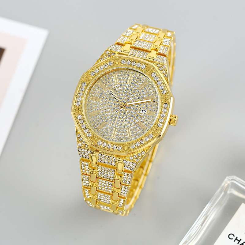 Cross-Border Hot-Selling Popular Men's Watch Wholesale 8-Corner Personalized Diamond Fashion Men's Watch Calendar Watch for Women