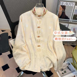 实拍新中式国风改良衬衫配马面裙的衬衣飞机袖立领对襟汉服上衣