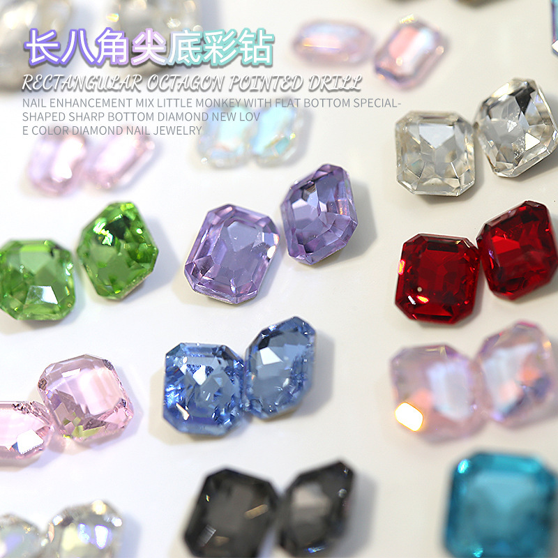 Long octagonal pointed special-shaped diamond nail accessories hot Super flash crystal glass color square nail jewelry wholesale Long octagonal pointed special-shaped diamond nail accessories hot Super flash crystal glass color square nail jewelry wholesale