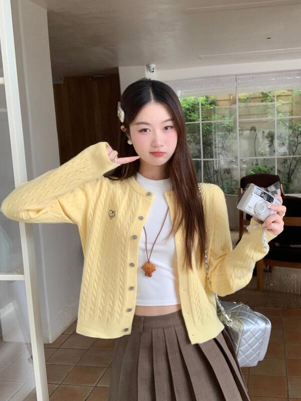黄色麻花毛衣外套女秋季穿搭2025新款爆款时尚洋气百搭毛衣上衣|undefined