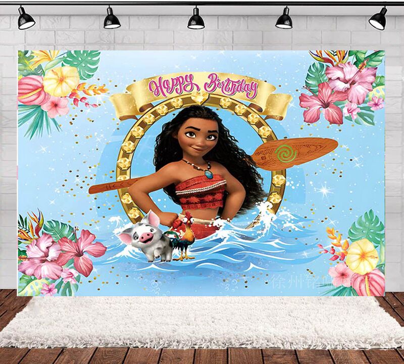 Ocean Wonder New Princess Moana Children's Birthday Theme Photo Photography Background Cloth Decorative Banner Wholesale