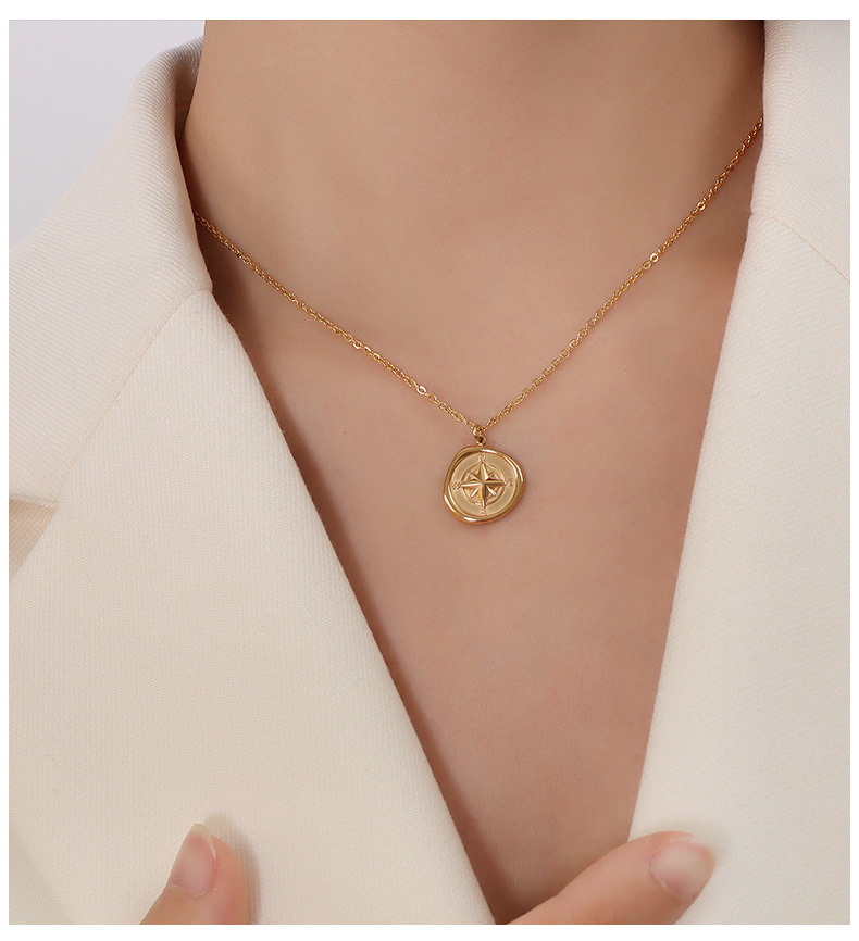 Women'S Gender Plating Design Creative Round Compass Titanium Steel Chain Irregular Geometric Necklace Clavicle Chain