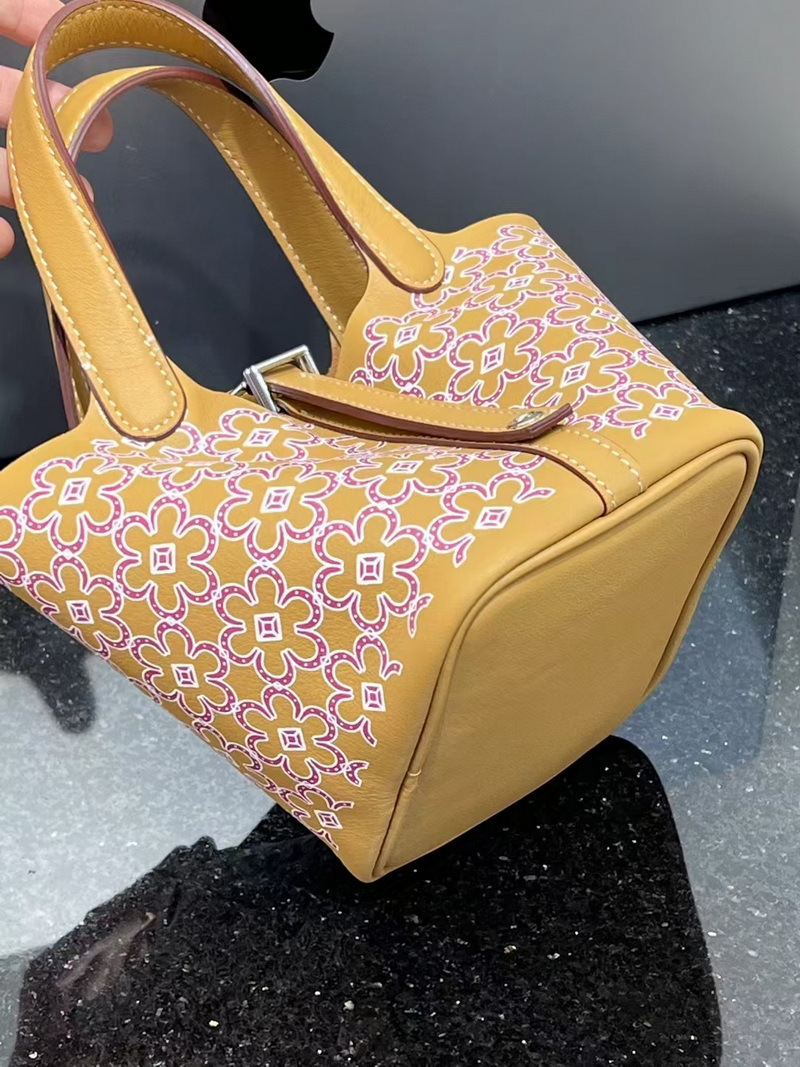 2024 Neue echte Lederkopfschicht Rindsleder Mini-Gemüsekorb Siebdruck Blumeneimer Kordelzug Offene Damentasche_voghion.com