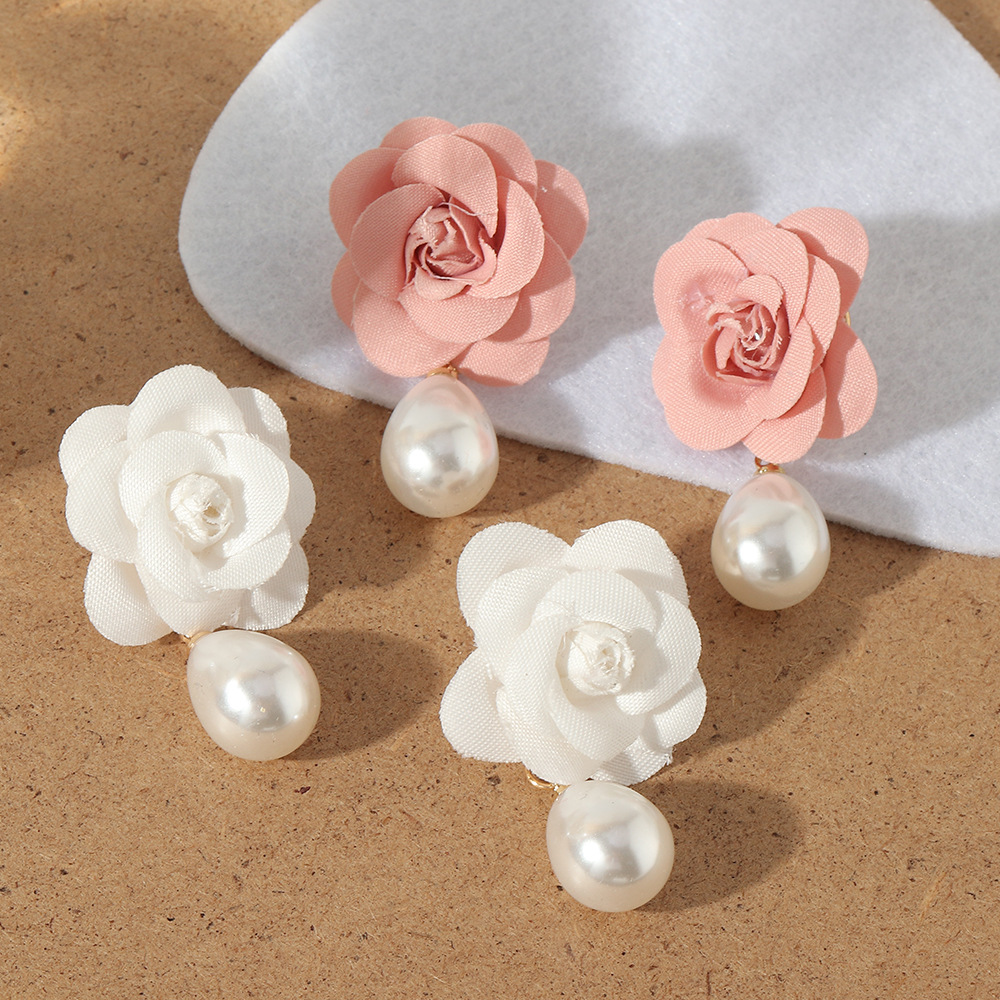 Imitation pearl earrings fashion cloth flower earrings womenpicture2