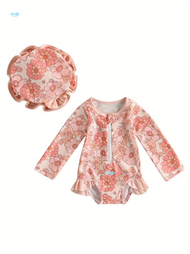 Toddler Baby Girl Rash Guard Swimsuit Long Sleeve