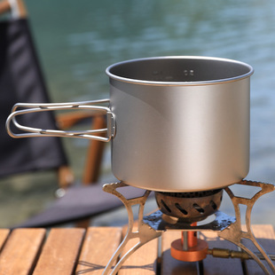 Outdoor pure titanium soup pot camping picnic cookware large mug picnic titanium pot folding handle portable cup hot pot
