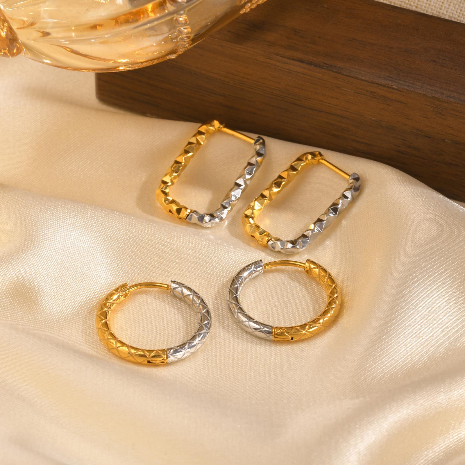 7g Weight 201 Stainless Steel Ear Needle Material Earrings Classification 1 Pair Quantity 1 Pair Lady Color Block Mixed Metal 201 Stainless Steel Earrings