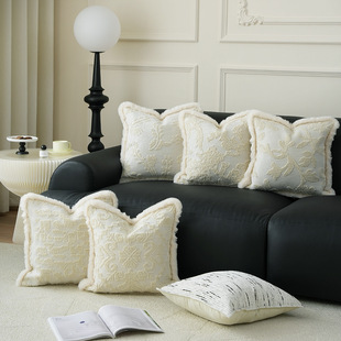 High fixed circle velvet jacquard cushion home fabric sofa pillow bedroom bedside pillow embedded plush decorative pillowcase
