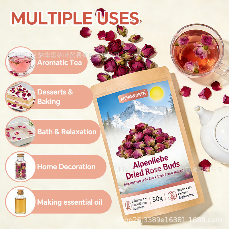Natural Rose Flower Tea Alpenliebe Dried Rose Buds Cross-Border Foreign Trade Tk Amazon