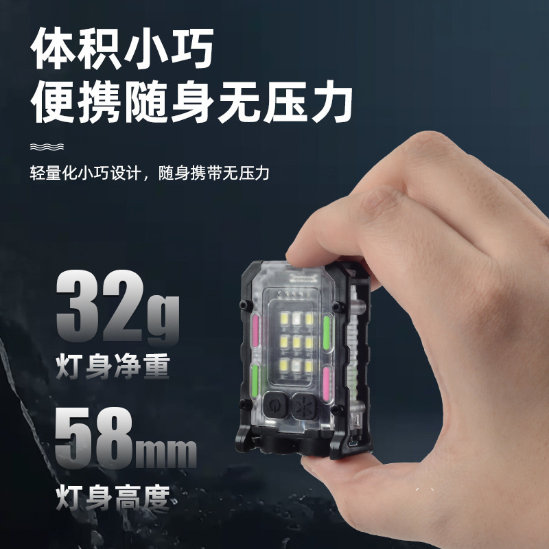 Lámpara de llavero transfronteriza, fuente de luz doble para exteriores, luz fuerte, mini linterna, lámpara de clip de sombrero, trabajo de autodefensa, luz de advertencia roja y azul