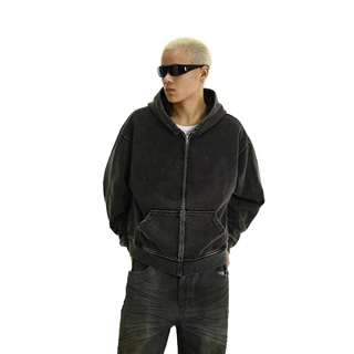 短款拉链开衫连帽卫衣男美式复古宽松oversize男女同款秋冬情侣衫