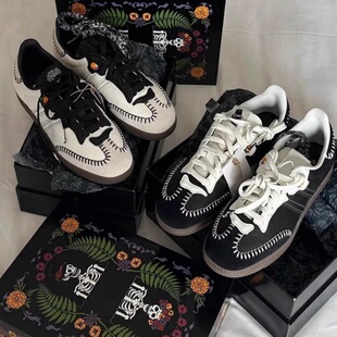 Vintage Genuine Leather German Training Shoes Women's 2025 Spring New Embroidered Black and White Casual sneaker Low-top Board Shoes Forrest Gump Shoes