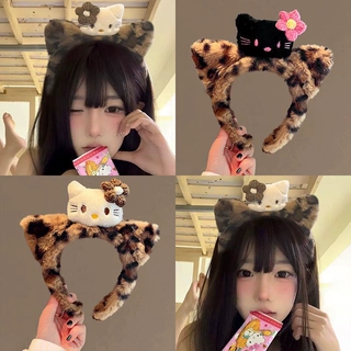 秋冬可爱猫咪酱~黑皮Kitty猫耳朵豹纹毛绒发箍女洗脸化妆卡通头箍