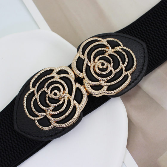 Flower-shaped buckle elastic belt women's decorative dress Korean-style temperament Joker elastic waist 4cm three sizes