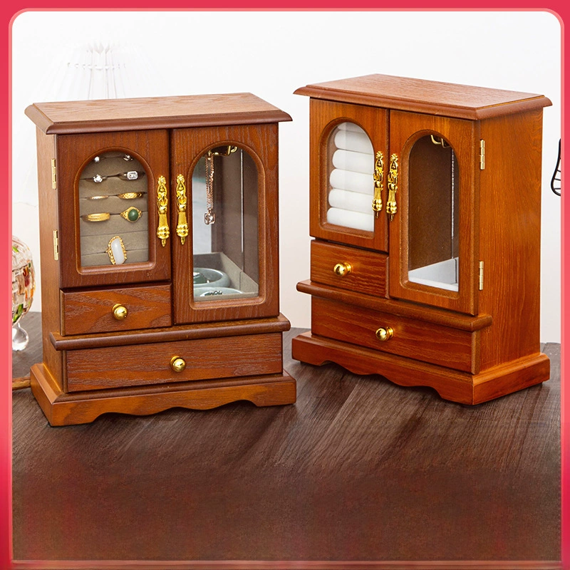 Retro storage system, antique storage box, necklace, ring, earrings, jewelry, wooden sophisticated accessory, light luxury style