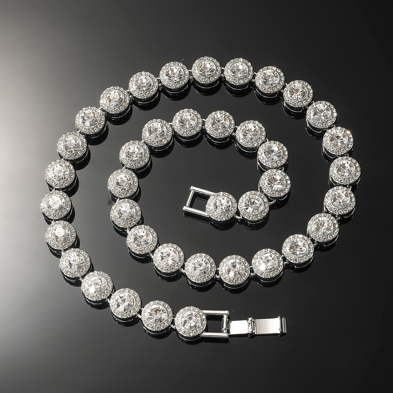 New Men's Round Diamond Splicing Chain Necklace European and American Cross-Border Hot Selling Street Hip-Hop Style Round Diamond Necklace