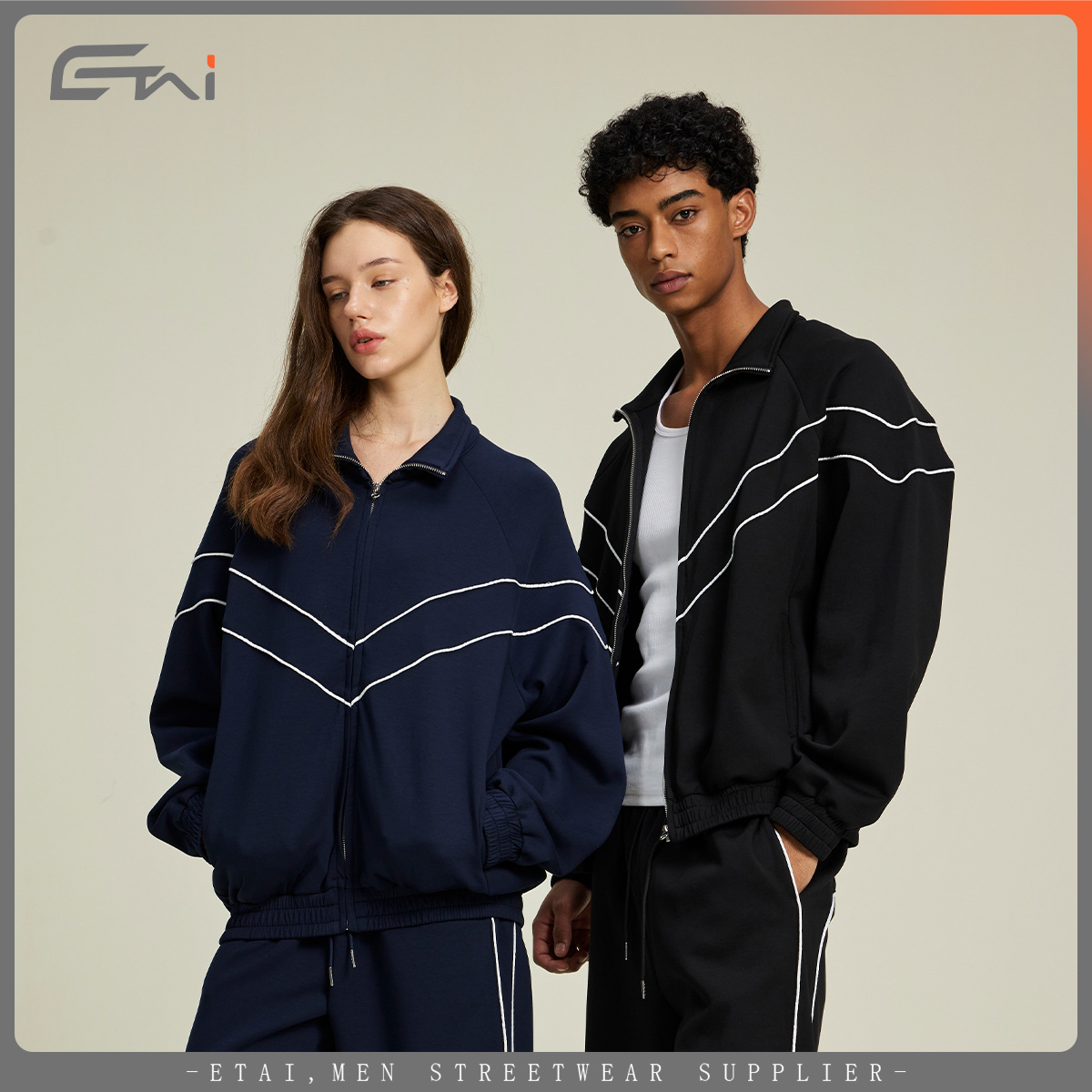 ETAI ropa de hombre primavera y otoño 320G hombre manga larga de cuello deportivo chaqueta casual chaqueta de estilo suelto chaqueta