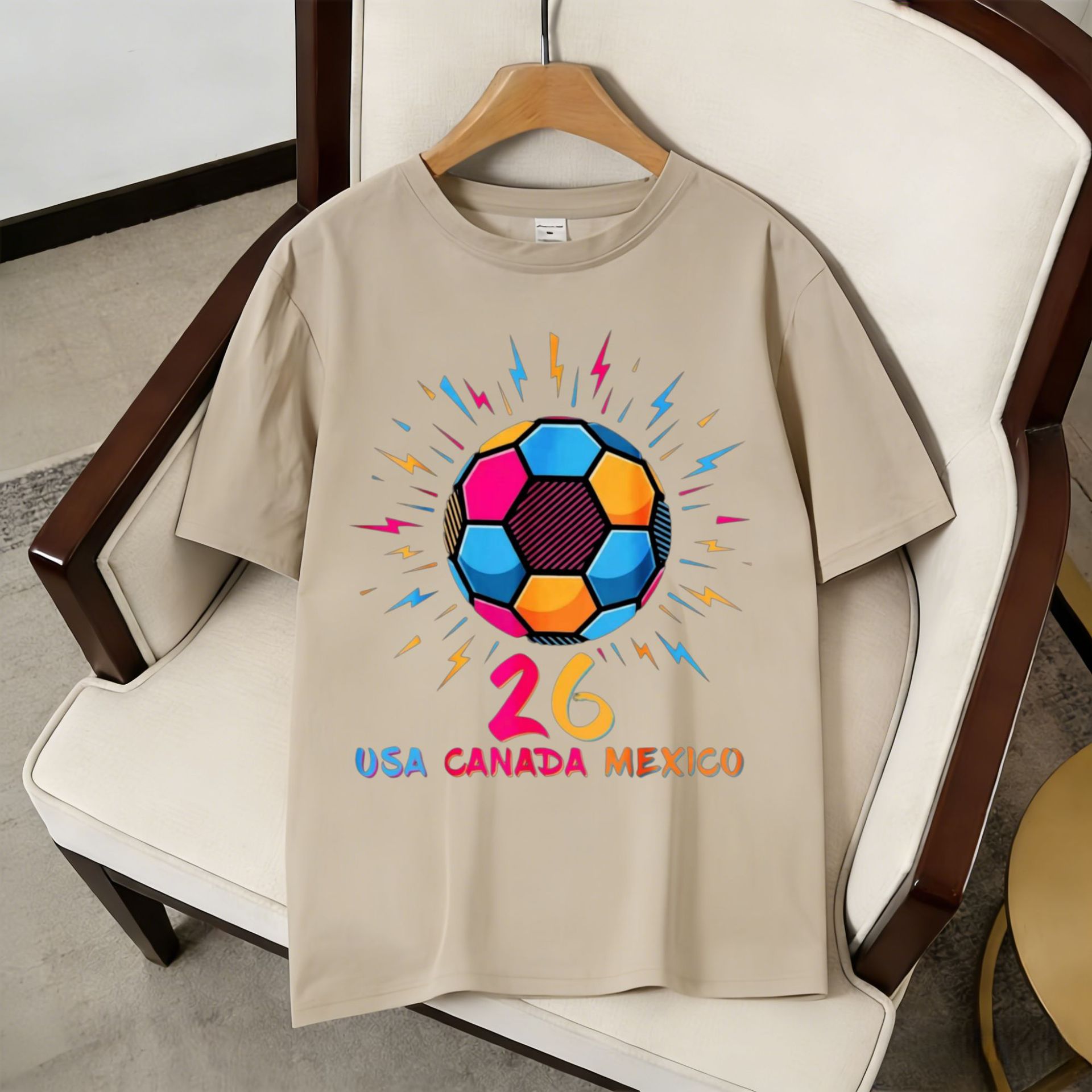 2026 World Cup Theme US-Canada-Mexico Lightning Football Printing Short Sleeve Fan Commemorative T-Shirt_viptrois.com