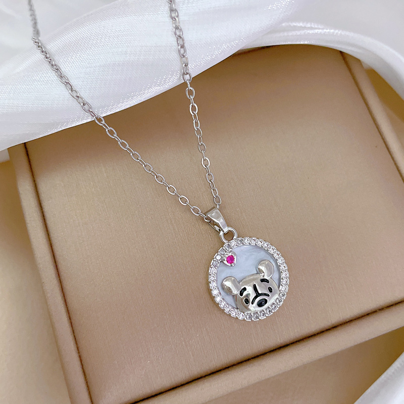 Gorgeous Bear Knot Necklace With Diamond Pendant In Titanium Steel_voghion.com