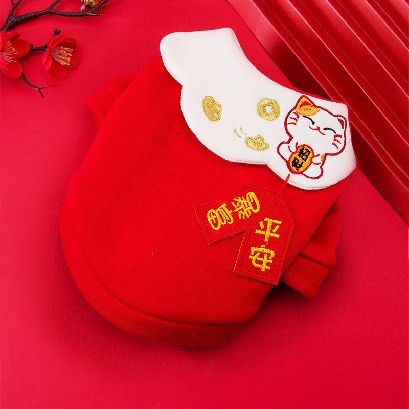 Ropa de Año Nuevo para gatos en invierno engrosado vestido de China mascota gatito gato muñecas de otoño y invierno gato azul camisa de Año Nuevo