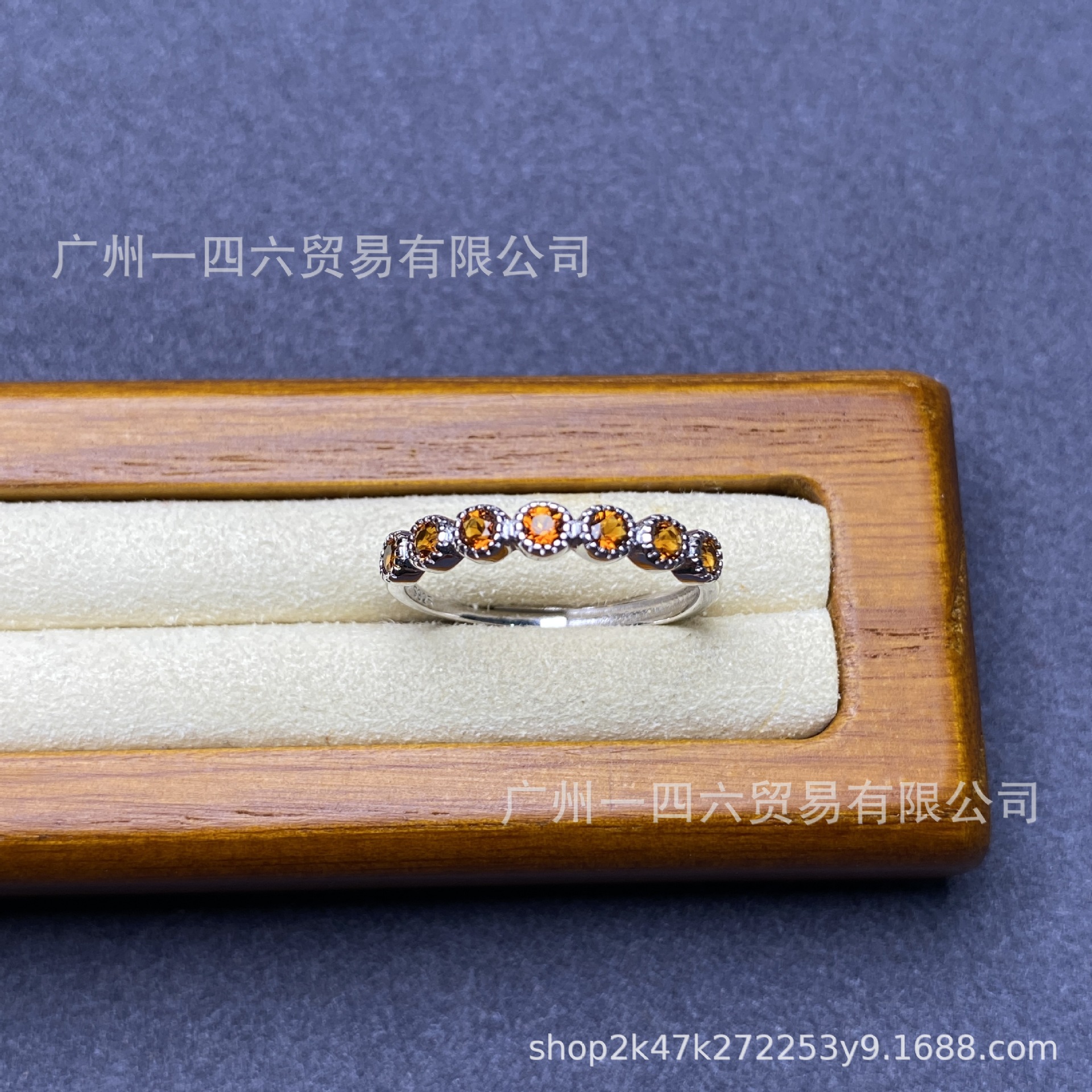 天然彩宝暴力黄水晶排戒简约时尚设计包镶S925银开口女戒首饰礼物