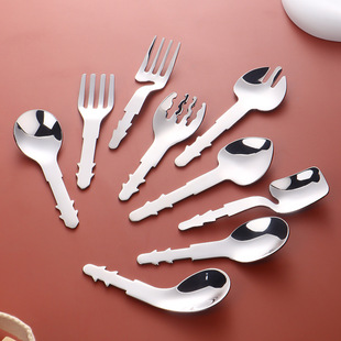 304 Kidsren's Stainless Steel Fork and Spoon Tail Barb Insert Silicone 316 Stainless Steel Baby Fork and Spoon Set Semi-finished Product