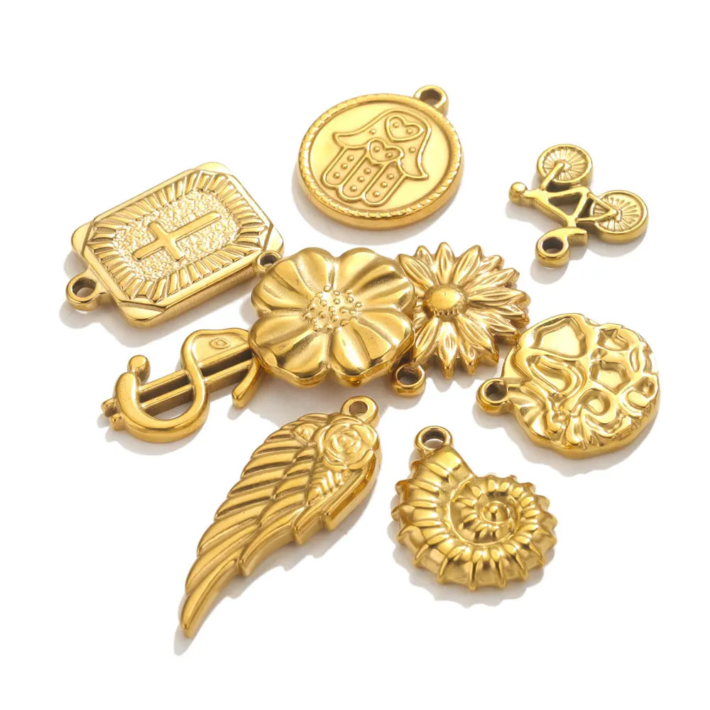 5 Pièces/paquet Style Simple Ailes Fleur Coquille Acier Inoxydable Placage Pendentif Bijoux Accessoires display picture 3