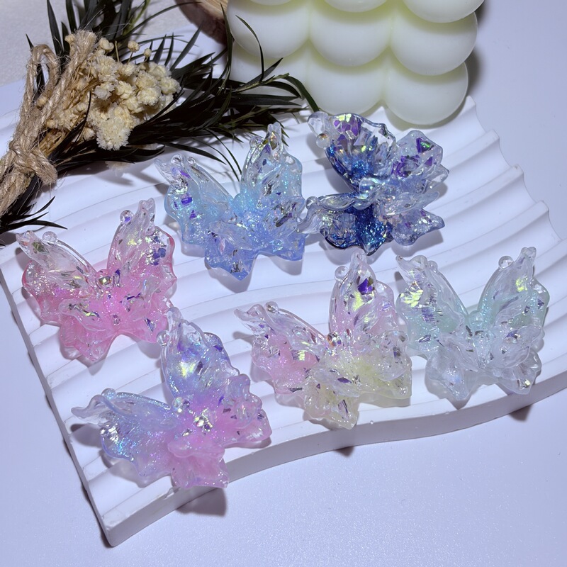 [Ice-Clear Floating Butterfly] 35mm Double-Layer Butterfly Aurora Firefly Luminous Fine Glitter Butterfly Jewelry Accessories