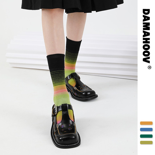 Spring Dopamine Wave Striped Knee-High Original Personality Women's Socks, Colorful Fashion Cotton Socks for Women, Wholesale