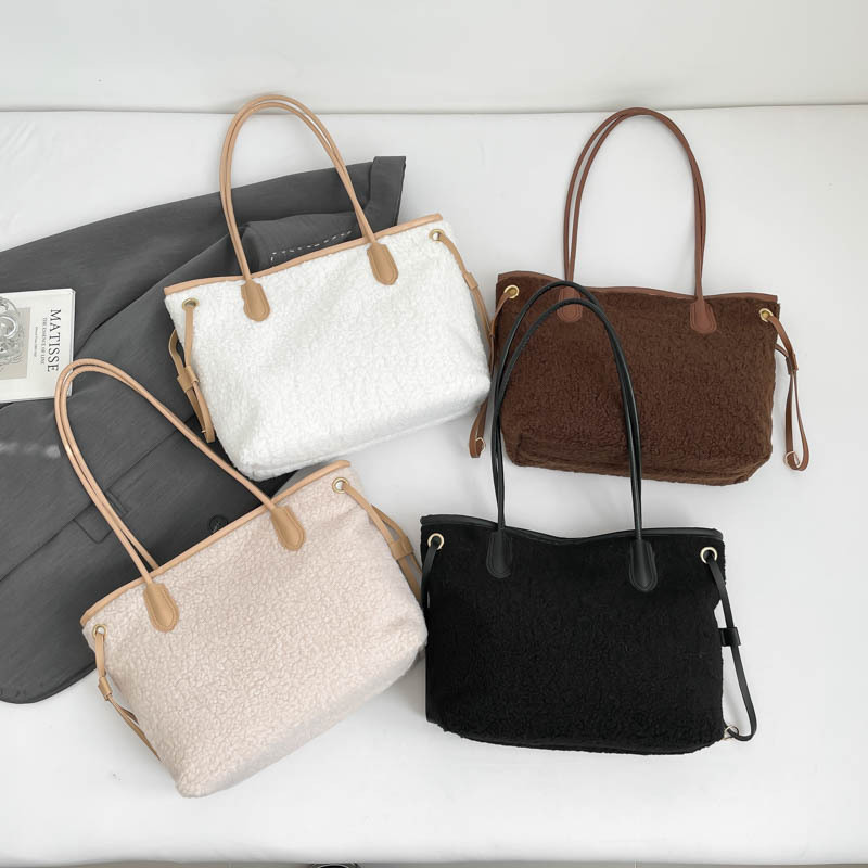 Bolso de mano de peluche de peluche para mujeres 2026 nuevo bolso de hombro de peluche de peluche de gran capacidad simple bolso de mano casual coreano image 5
