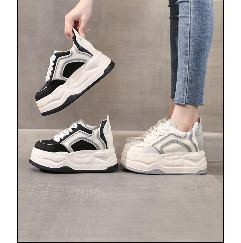Giày sneaker nữ đế dày tăng chiều cao phong cách vintage — màu đen chi tiết 17