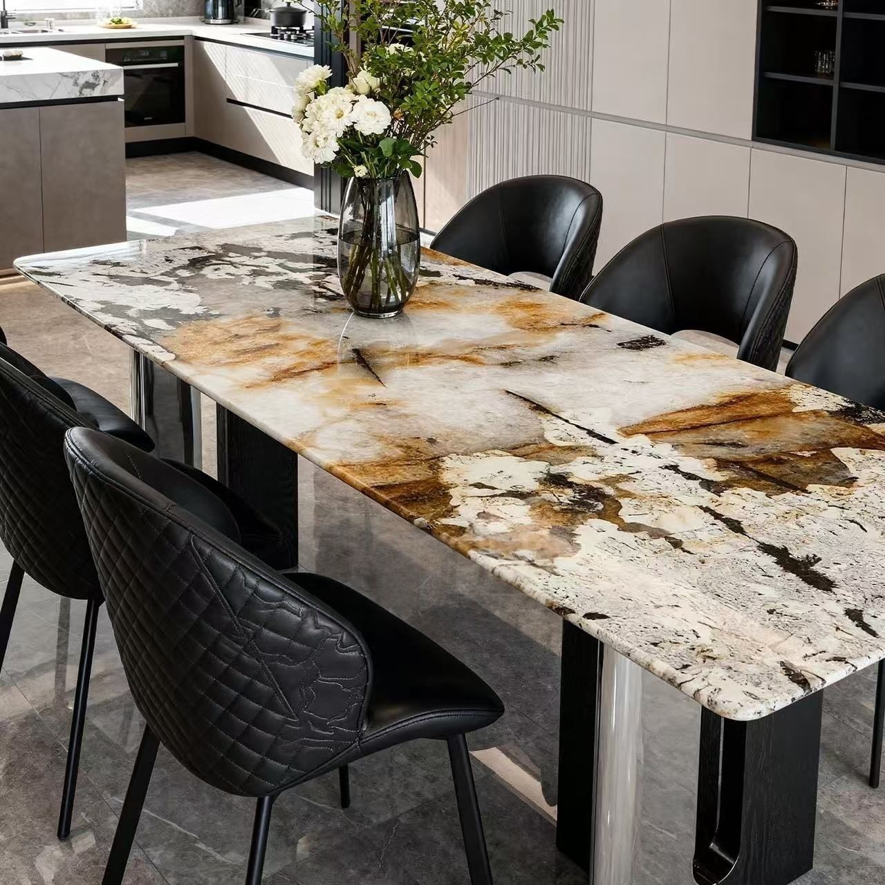 Imported New Pandora Luxury Stone Dining Table and Chair Combination Italian Style Home Square Modern Light Luxury Small Apartment High-End Dining Table