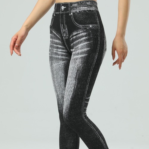 Euro-American Style Denim-Like High-Elastic Fitness Sport Pants, Seamless Back V-Neck Peach Hip Tapered Thigh Slimming Running Yoga Pants for Women