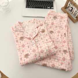 云朵棉双长-粉格邦尼可爱睡衣女春秋长袖长裤高级感家居服套装