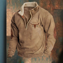 2025外贸大码 男士春秋季复古印花长袖卫衣 大量现货