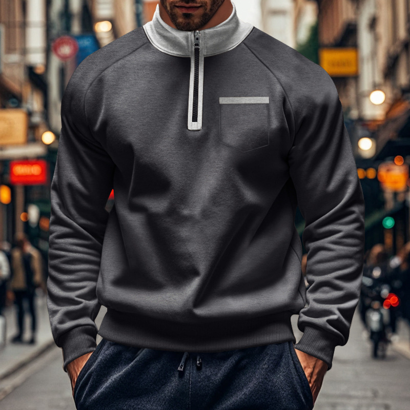 Men's Half Zip Sweatshirt With Stand Collar For Autumn And Winter_voghion.com