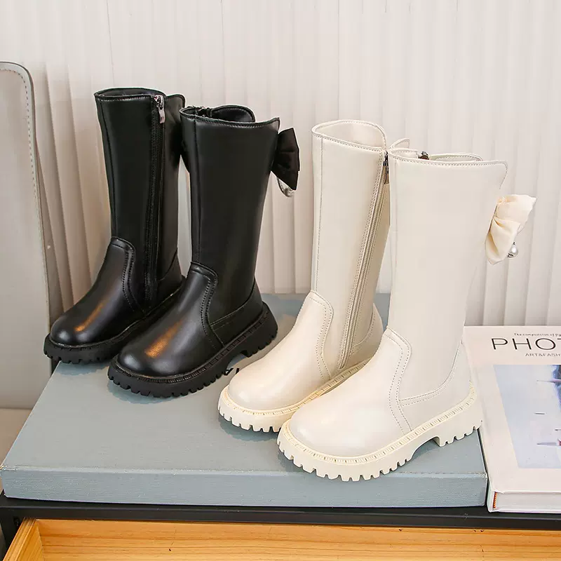 女童长靴2024新款秋冬儿童高筒靴子洋气黑色长筒女宝气质皮靴软底