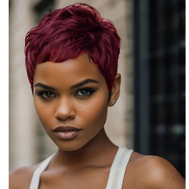 New Cross-Border Wigs for Women, European and American Short Hair, Short Straight Hair with Side Bangs, Multi-Color Synthetic Hair, Affordable Wig with Mesh Cap