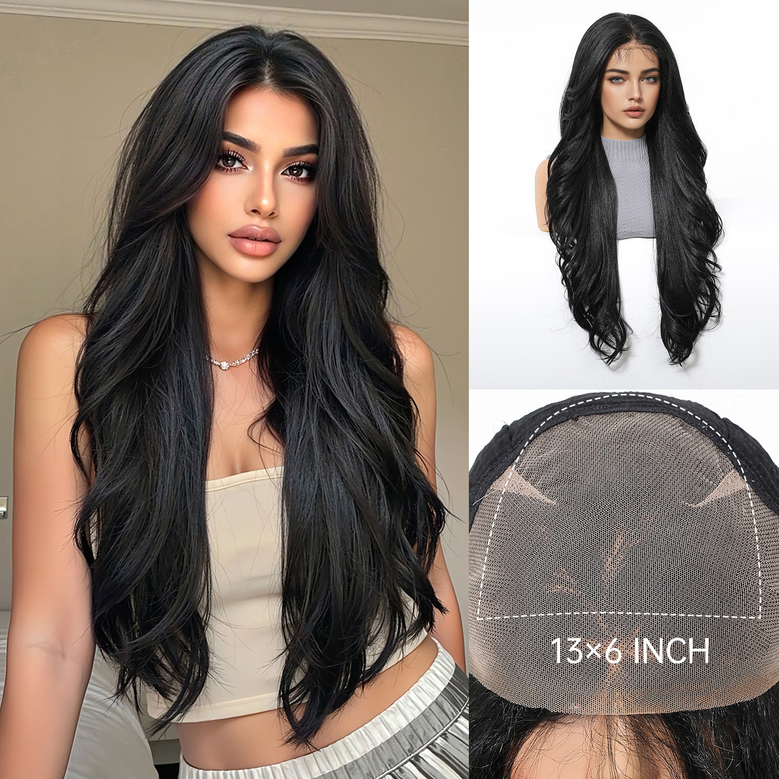 Peluca de encaje Futura de gran tamaño 13*6 para mujer, cabello largo y rizado en degradado marrón claro, peluca completa.