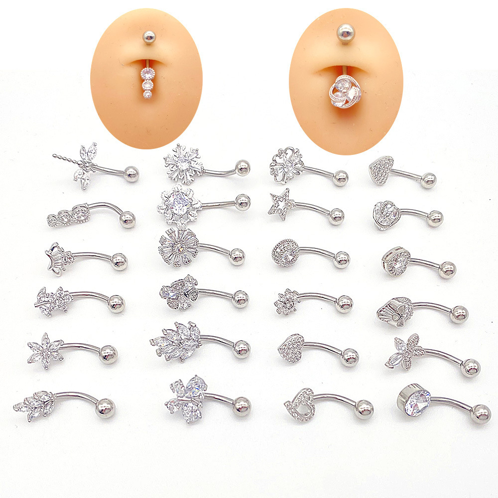 Butterfly And Heart Zircon Belly Button Ring Navel Piercing_voghion.com