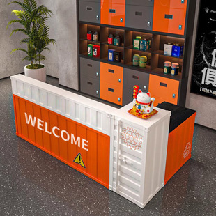 Industrial Style Iron Bar Counter Cashier Container Milk Tea Shop Clothing Store Creative Retro Corner Front Desk Reception Desk