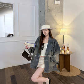 西服领牛仔外套女早秋复古衣服韩系大版宽松休闲显瘦夹克牛仔上衣