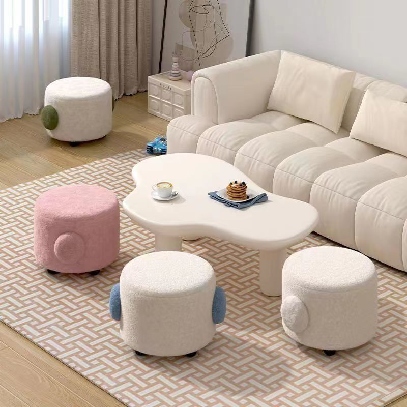 Household Small Stool, Low Stool, Living Room Coffee Table Stool, Internet-Famous Teddy Velvet Round Stool, Soft Seat, Doorstep Shoe-Changing Stool, Cute Sitting Stool